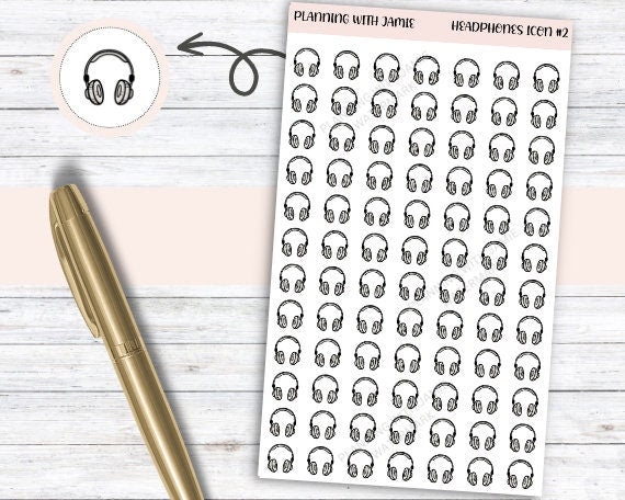 HEADPHONES ICONS, Music Stickers, Daily Icon Stickers, Audiobook Sticker, Podcast Sticker, Headphone Sticker, Planner Stickers, Self Care