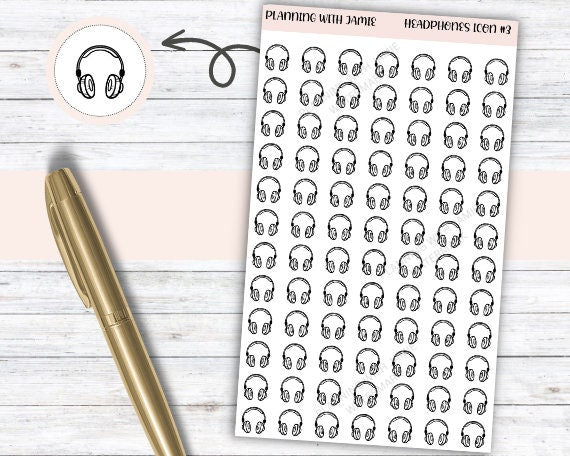 HEADPHONES ICONS, Music Stickers, Daily Icon Stickers, Audiobook Sticker, Podcast Sticker, Headphone Sticker, Planner Stickers, Self Care