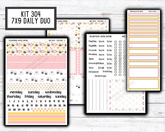 Kit 304 Erin Condren Daily Duo || Weekly Sticker Kit || Daily Duo Stickers || Bee Stickers || VALENTINES STICKERS