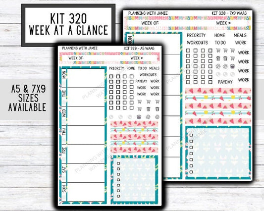 Kit 320 Week At A Glance Sticker || Week At A Glance Planner Sticker Kit || Weekly Overview Stickers || Daily Duo Stickers || SUMMER STICKERS