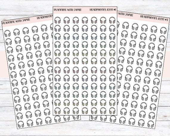 HEADPHONES ICONS, Music Stickers, Daily Icon Stickers, Audiobook Sticker, Podcast Sticker, Headphone Sticker, Planner Stickers, Self Care