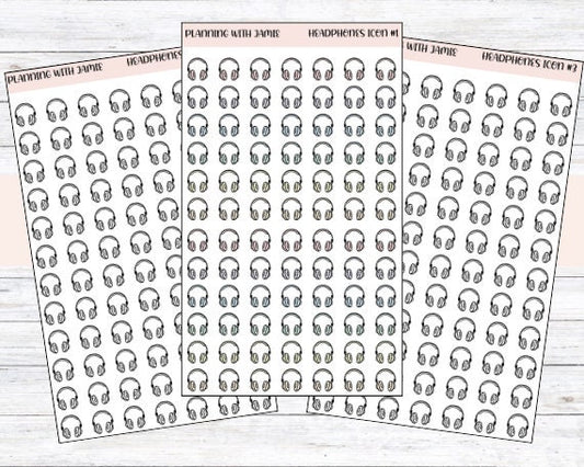 HEADPHONES ICONS, Music Stickers, Daily Icon Stickers, Audiobook Sticker, Podcast Sticker, Headphone Sticker, Planner Stickers, Self Care