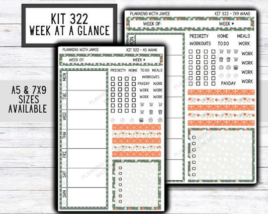 Kit 322 Week At A Glance Sticker || Week At A Glance Planner Sticker Kit || Weekly Overview Stickers || Daily Duo Stickers || FLORAL STICKERS