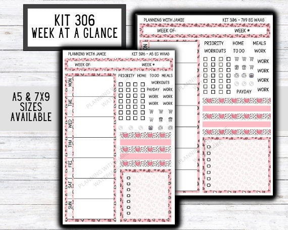 Kit 306 Week At A Glance Sticker || Week At A Glance Planner Sticker Kit || Weekly Overview Stickers || Daily Duo Stickers || CUTE STICKERS || VALENTINES STICKERS