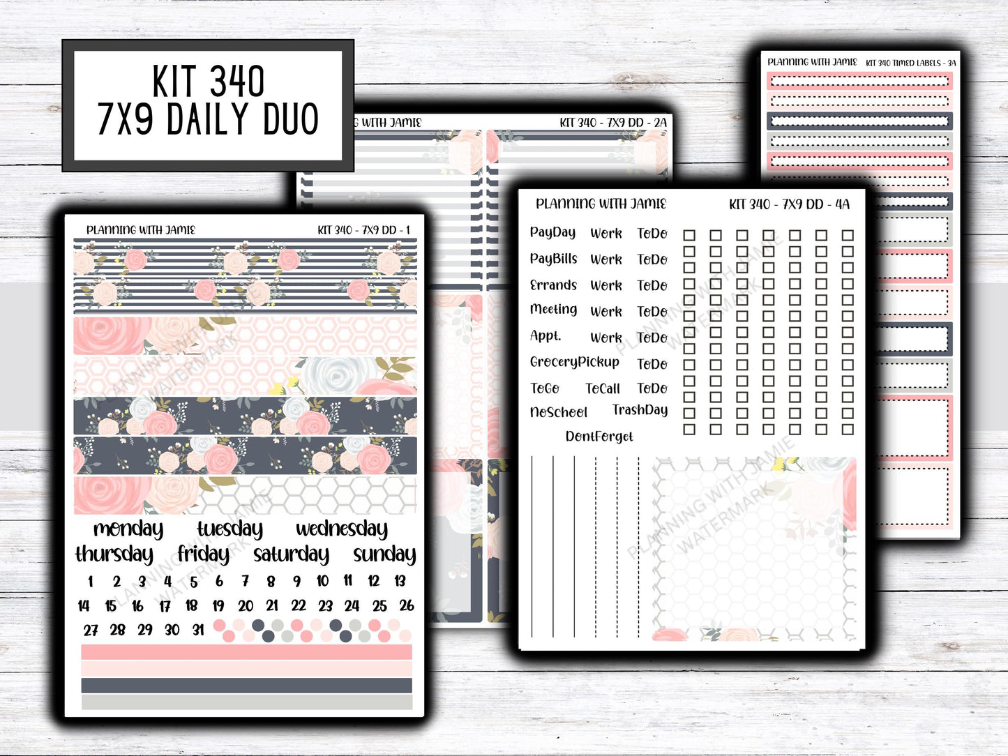 Kit 340 Erin Condren Daily Duo || Weekly Sticker Kit || Daily Duo Stickers || Erin Condren Stickers || Pretty STICKERS || Flower Stickers
