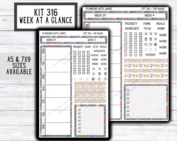 Kit 316 Week At A Glance Sticker || Week At A Glance Planner Sticker Kit || Weekly Overview Stickers || Daily Duo Stickers || SPRING STICKERS | Mothers Day Stickers
