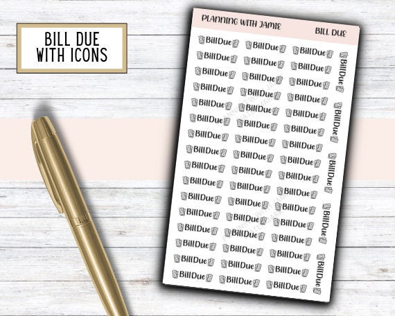 BILL DUE With ICONS Planner Stickers, Bill Due Script, Planner Stickers, Mom Planning Stickers, Paying Bills Planner Stickers
