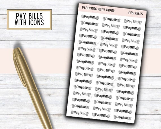 PAY BILLS With ICONS Planner Stickers, Pay Bills Script, Planner Stickers, Mom Planning Stickers