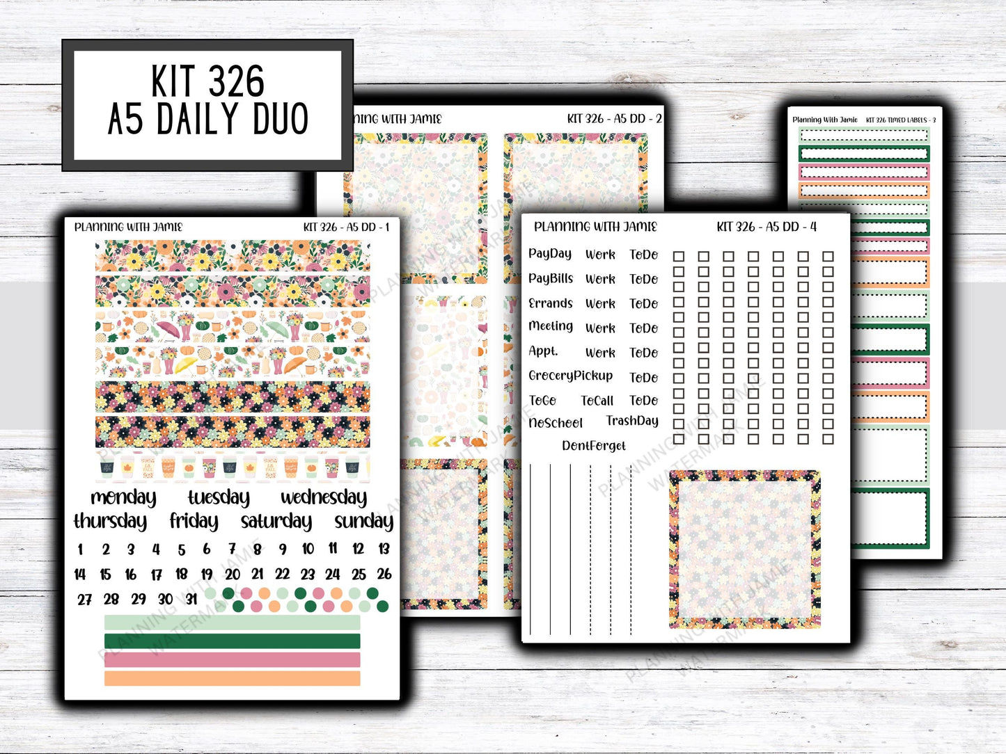 Kit 326 Erin Condren Daily Duo || Weekly Sticker Kit || Daily Duo Stickers || FLOWER STICKERS