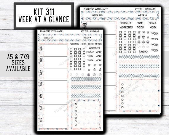 Kit 311 Week At A Glance Sticker || Week At A Glance Planner Sticker Kit || Weekly Overview Stickers || Daily Duo Stickers || SPRING STICKERS