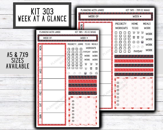 Kit 303 Week At A Glance Sticker || Week At A Glance Planner Sticker Kit || Weekly Overview Stickers || Daily Duo Stickers || VALENTINES STICKERS || LOVE STICKERS
