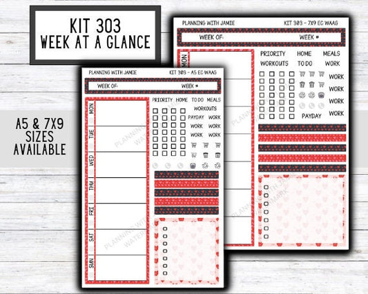 Kit 303 Week At A Glance Sticker || Week At A Glance Planner Sticker Kit || Weekly Overview Stickers || Daily Duo Stickers || VALENTINES STICKERS || LOVE STICKERS