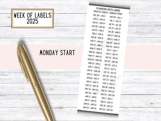 WEEK OF Script Stickers, Weekly Label Stickers, Planner Stickers, Planning Stickers, Weeks of the Year Stickers,, Week of the Year Stickers