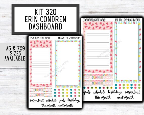 KIT 320 Erin Condren Dashboard Sticker Kit || Dashboard Monthly Sticker || Erin Condren Dashboard Sticker || SUMMER Stickers