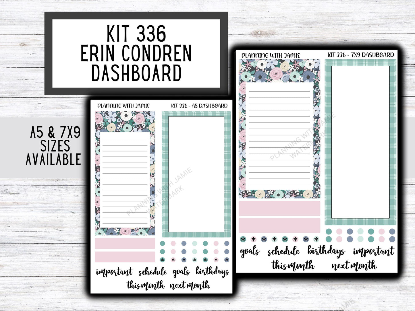 KIT 336 Erin Condren Dashboard Sticker Kit || Dashboard Monthly Sticker || Erin Condren Dashboard Sticker || FLORAL Stickers | SPRING Stickers
