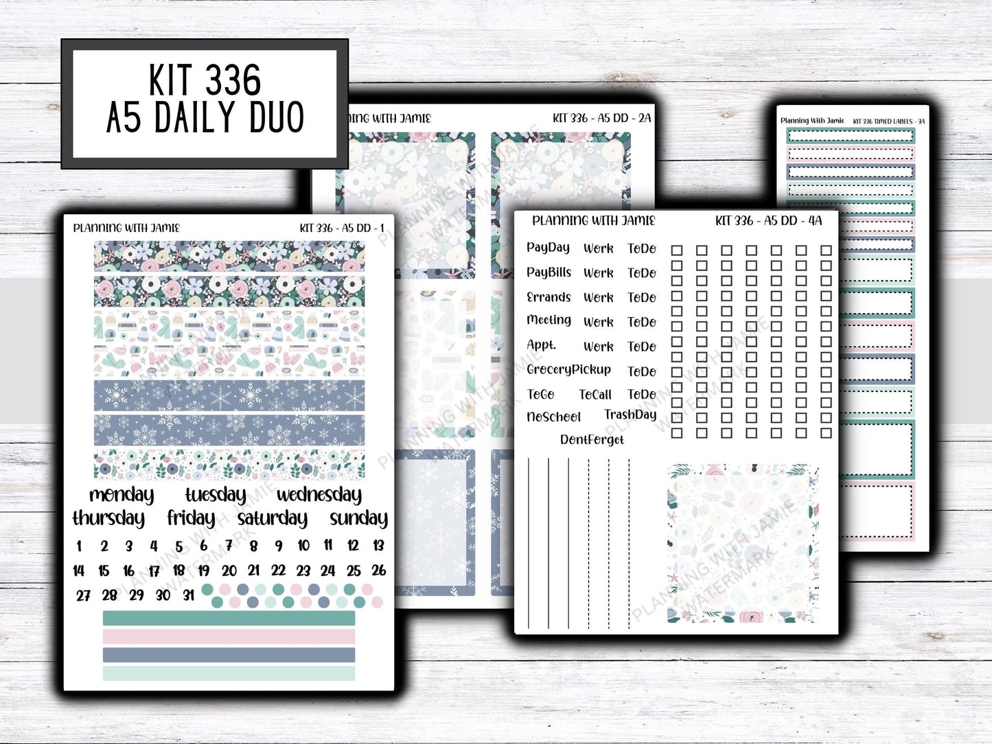 Kit 336 Erin Condren Daily Duo || Weekly Sticker Kit || Daily Duo Stickers || WINTER Stickers || FLOWER STICKERS