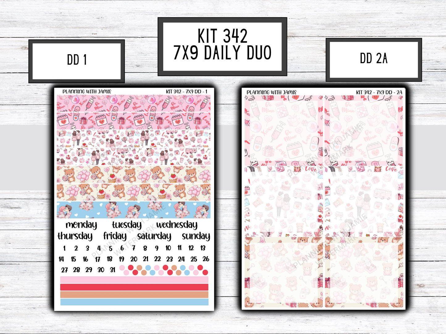 Kit 342 Erin Condren Daily Duo || Weekly Sticker Kit || Daily Duo Stickers || Erin Condren Stickers || VALENTINES STICKERS