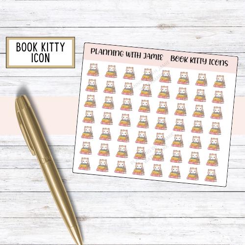 BOOK KITTY Icon STICKER, Reading Planner Stickers, Book Stickers, Reading Sticker, Book Icon