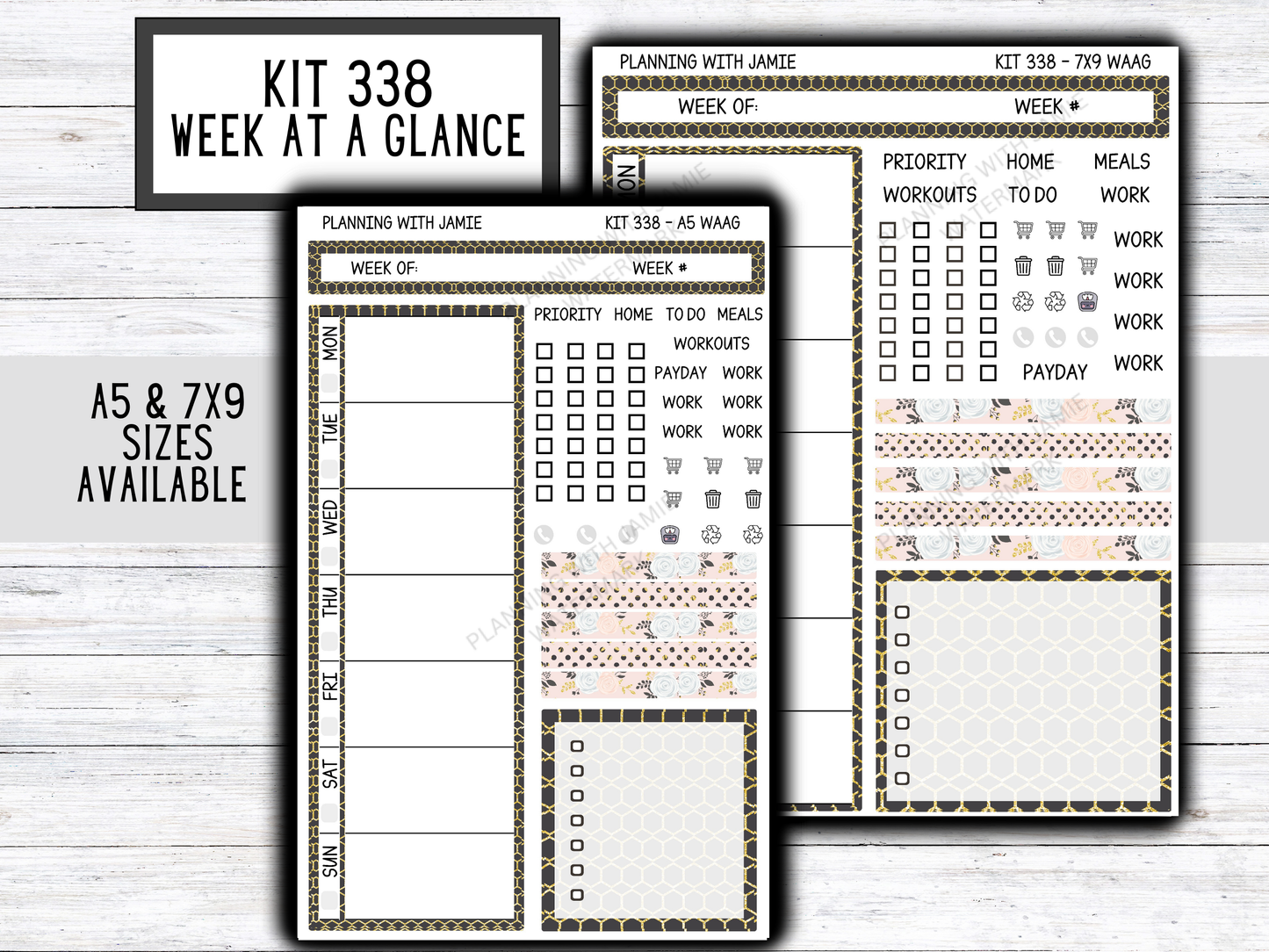 Kit 338 Week At A Glance Sticker || Week At A Glance Planner Sticker Kit || Weekly Overview Stickers || Daily Duo Stickers|| PINK AND GOLD STICKERS