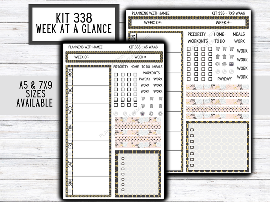 Kit 338 Week At A Glance Sticker || Week At A Glance Planner Sticker Kit || Weekly Overview Stickers || Daily Duo Stickers|| PINK AND GOLD STICKERS