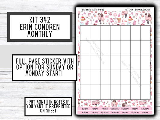 KIT 342 Erin Condren Perpetual Monthly Sticker Sheet || Full Page Monthly Calendar Sticker || Perpetual Calendar | PRETTY Stickers | VALENTINES STICKERS || LOVE STICKERS