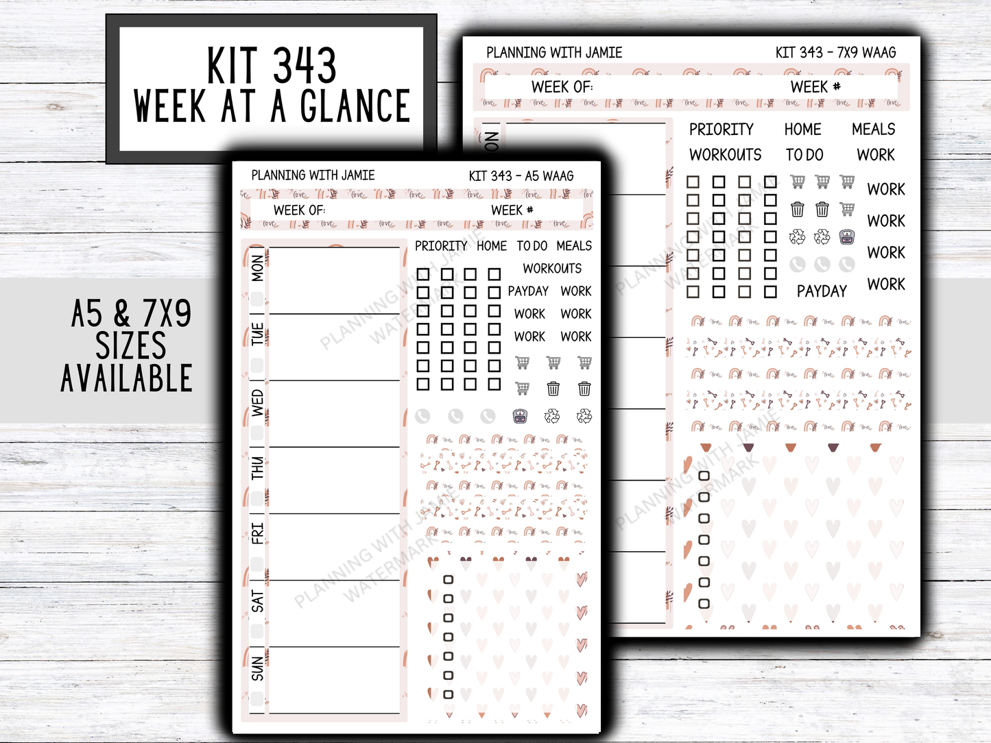 Kit 343 Week At A Glance Sticker || Week At A Glance Planner Sticker Kit || Weekly Overview Stickers || Daily Duo Stickers|| NEUTRAL VALENTINES STICKERS || BOHO RAINBOWS STICKERS