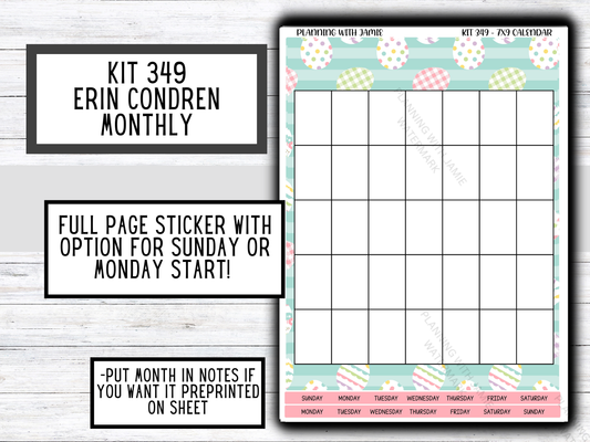 KIT 349 Erin Condren Perpetual Monthly Sticker Sheet || Full Page Monthly Calendar Sticker || Perpetual Calendar | PRETTY Stickers | EASTER STICKERS || SPRING STICKERS