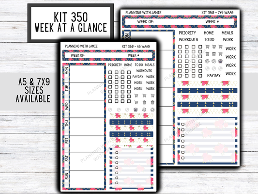 Kit 350 Week At A Glance Sticker || Week At A Glance Planner Sticker Kit || Weekly Overview Stickers || Daily Duo Stickers|| FLORAL STICKERS