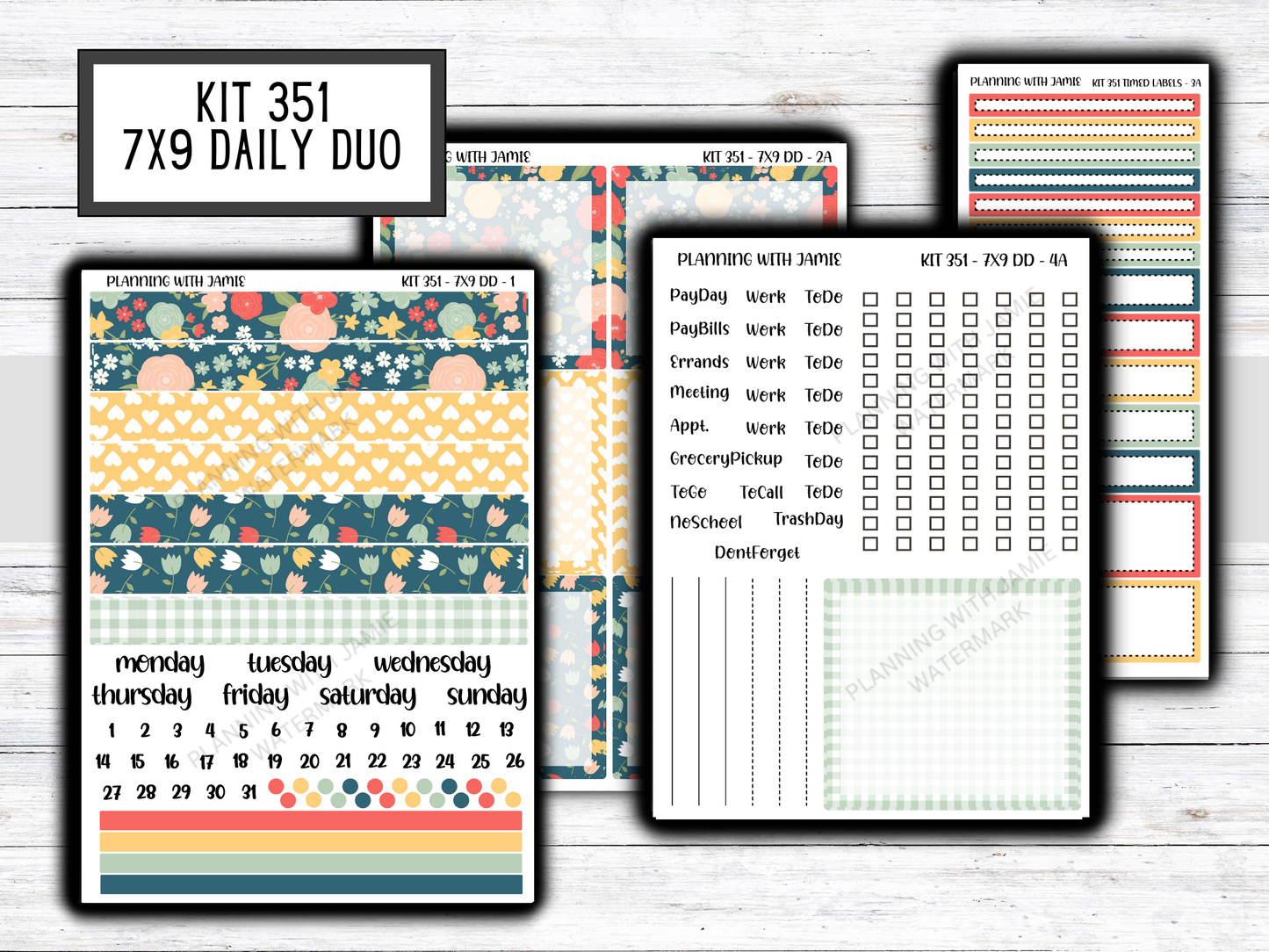 Kit 351 Erin Condren Daily Duo Sticker Kit || FLORAL STICKERS