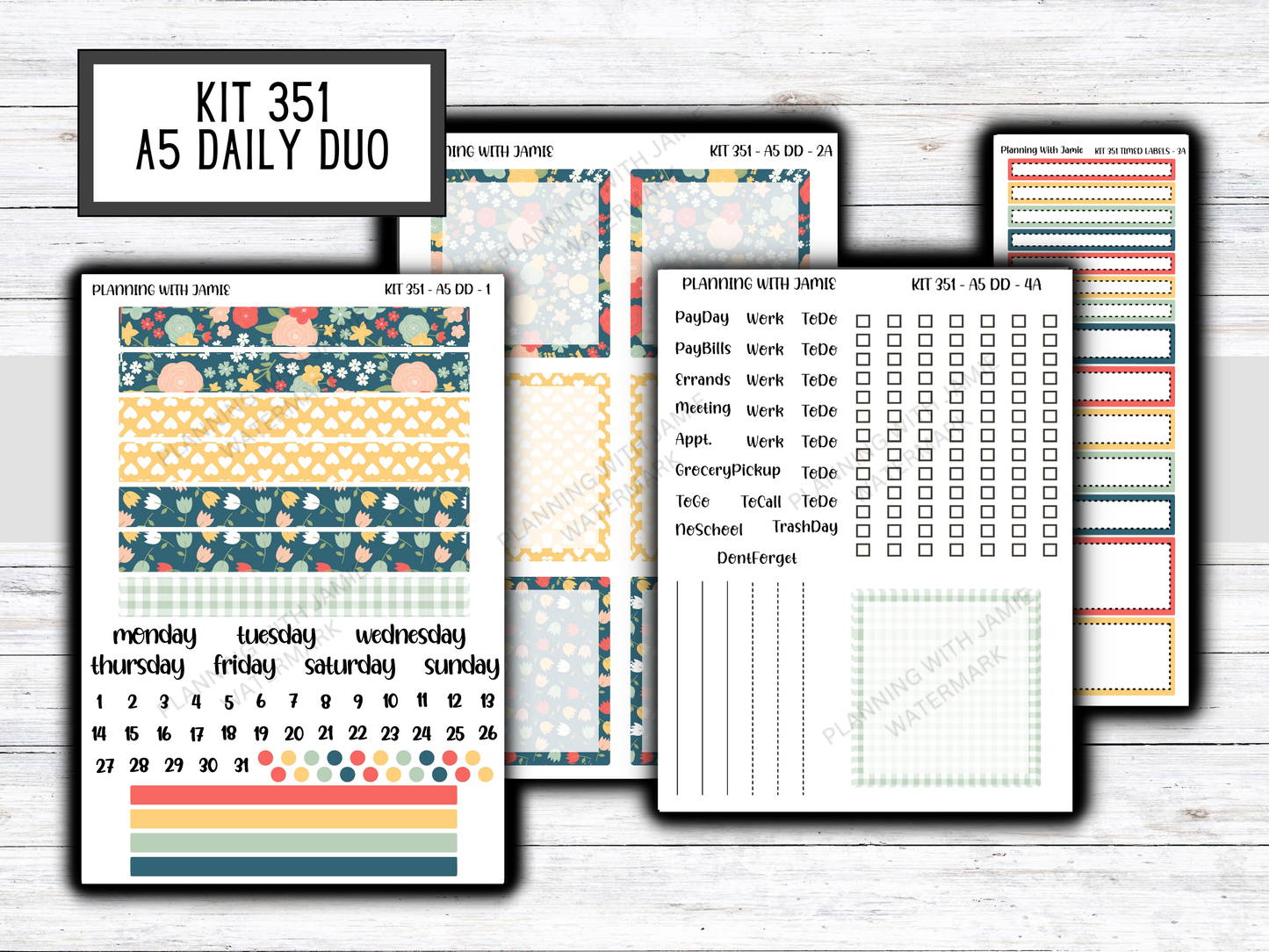 Kit 351 Erin Condren Daily Duo Sticker Kit || FLORAL STICKERS