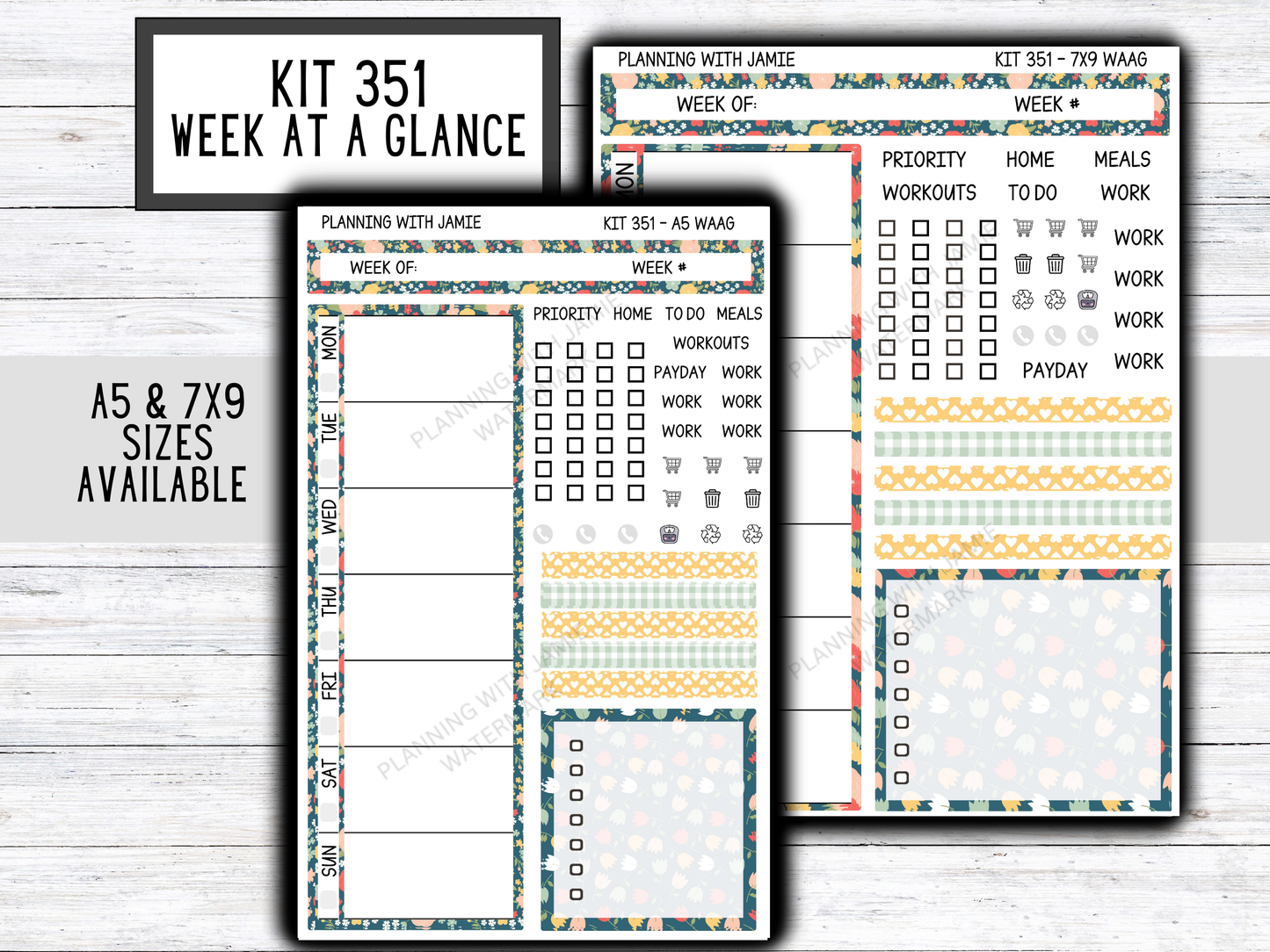 Kit 351 Week At A Glance Sticker || FLORAL STICKERS
