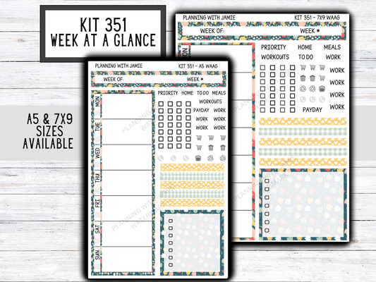 Kit 351 Week At A Glance Sticker || FLORAL STICKERS