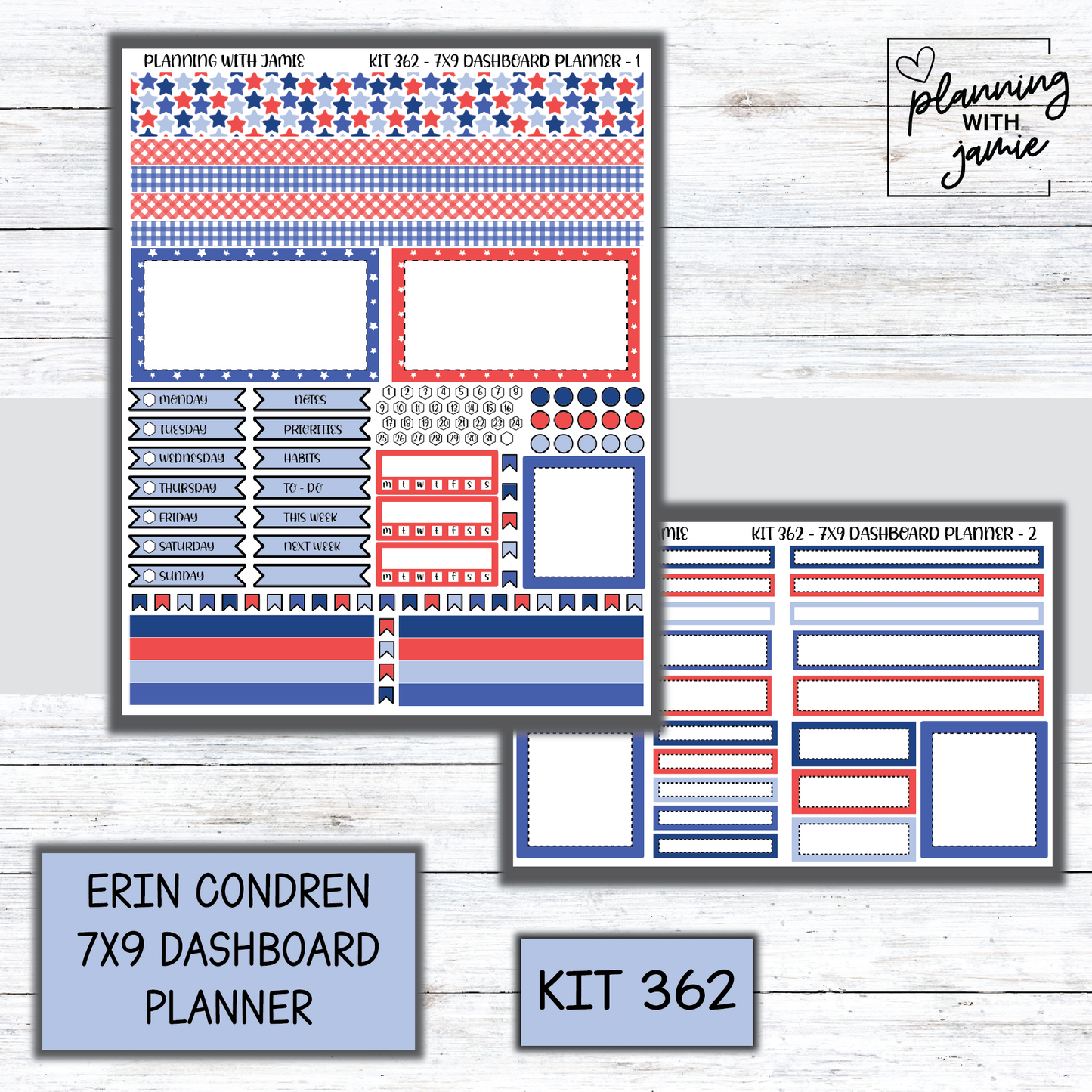 Kit 362 Erin Condren Dashboard Planner Sticker Kit