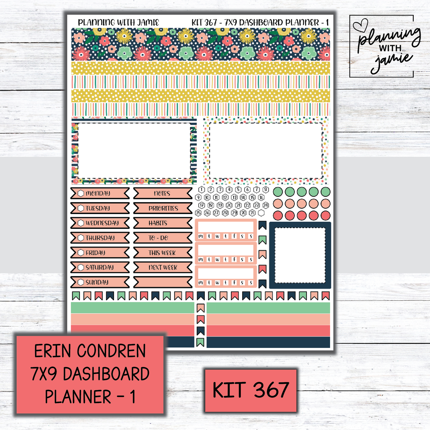 Kit 367 Erin Condren Dashboard Planner Sticker Kit