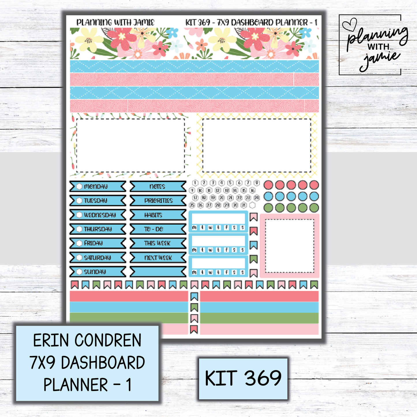 Kit 369 Erin Condren Dashboard Planner Sticker Kit
