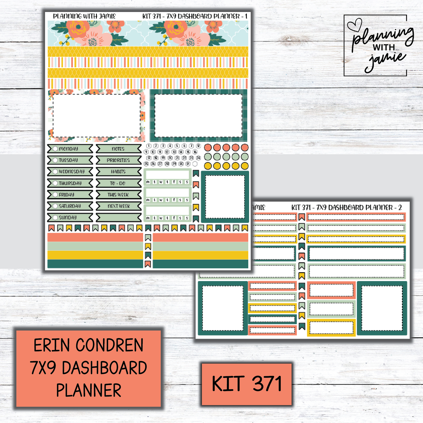 Kit 371 Erin Condren Dashboard Planner Sticker Kit