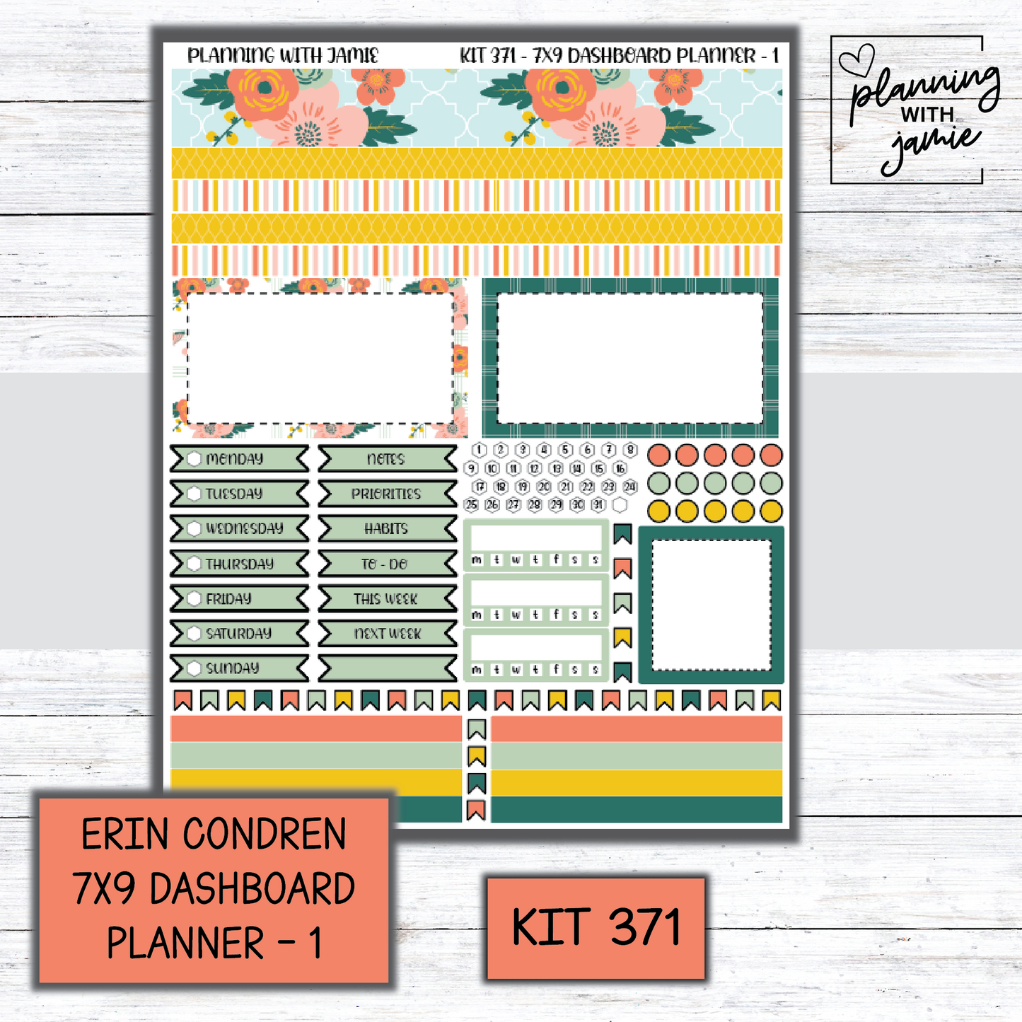 Kit 371 Erin Condren Dashboard Planner Sticker Kit