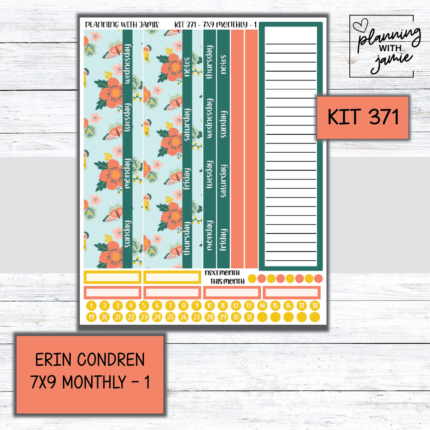 KIT 371 Erin Condren 7X9 Monthly Kit