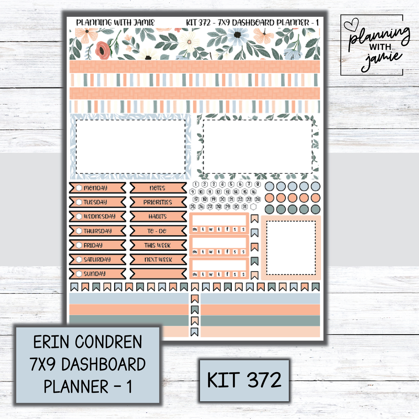 Kit 372 Erin Condren Dashboard Planner Sticker Kit