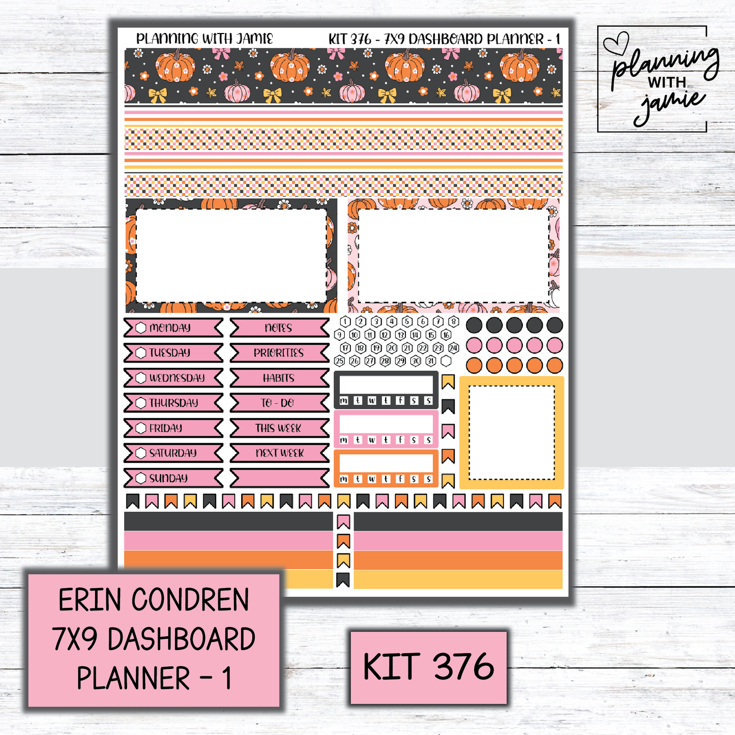 Kit 376 Erin Condren Dashboard Planner Sticker Kit