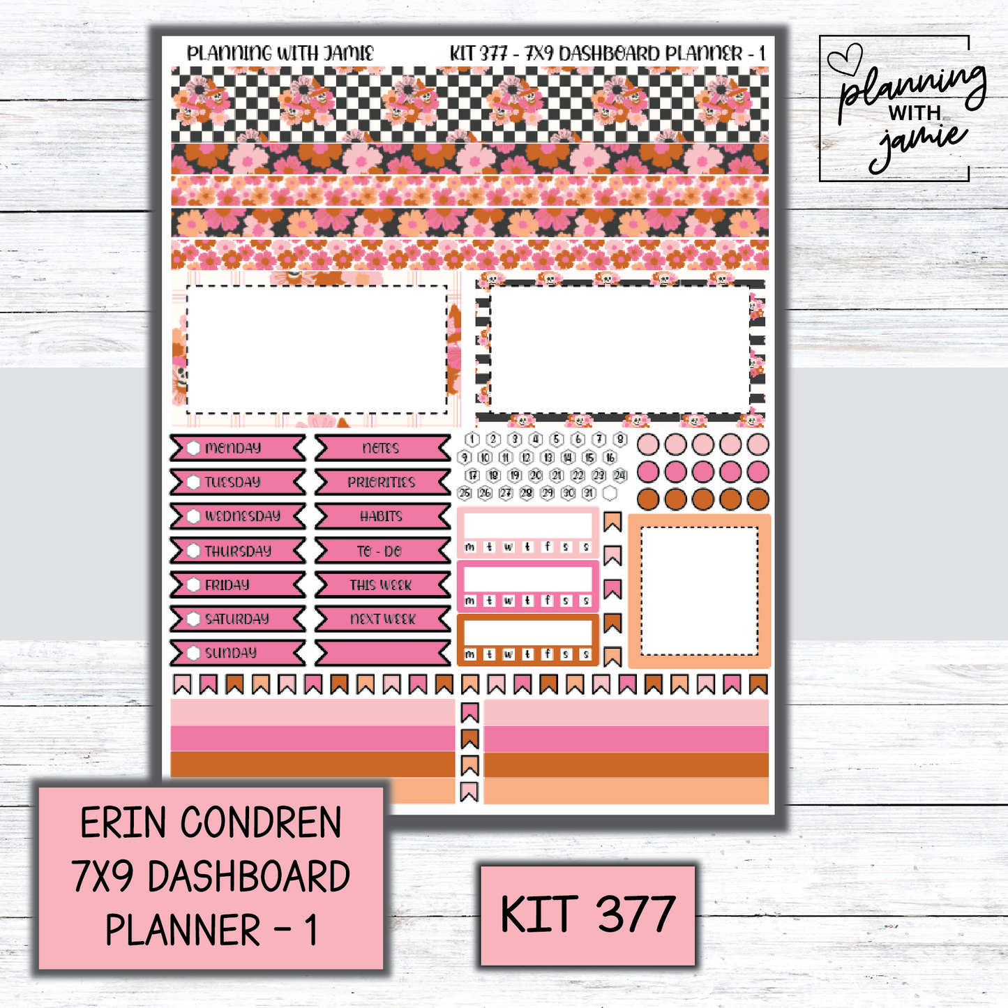 Kit 377 Erin Condren Dashboard Planner Sticker Kit