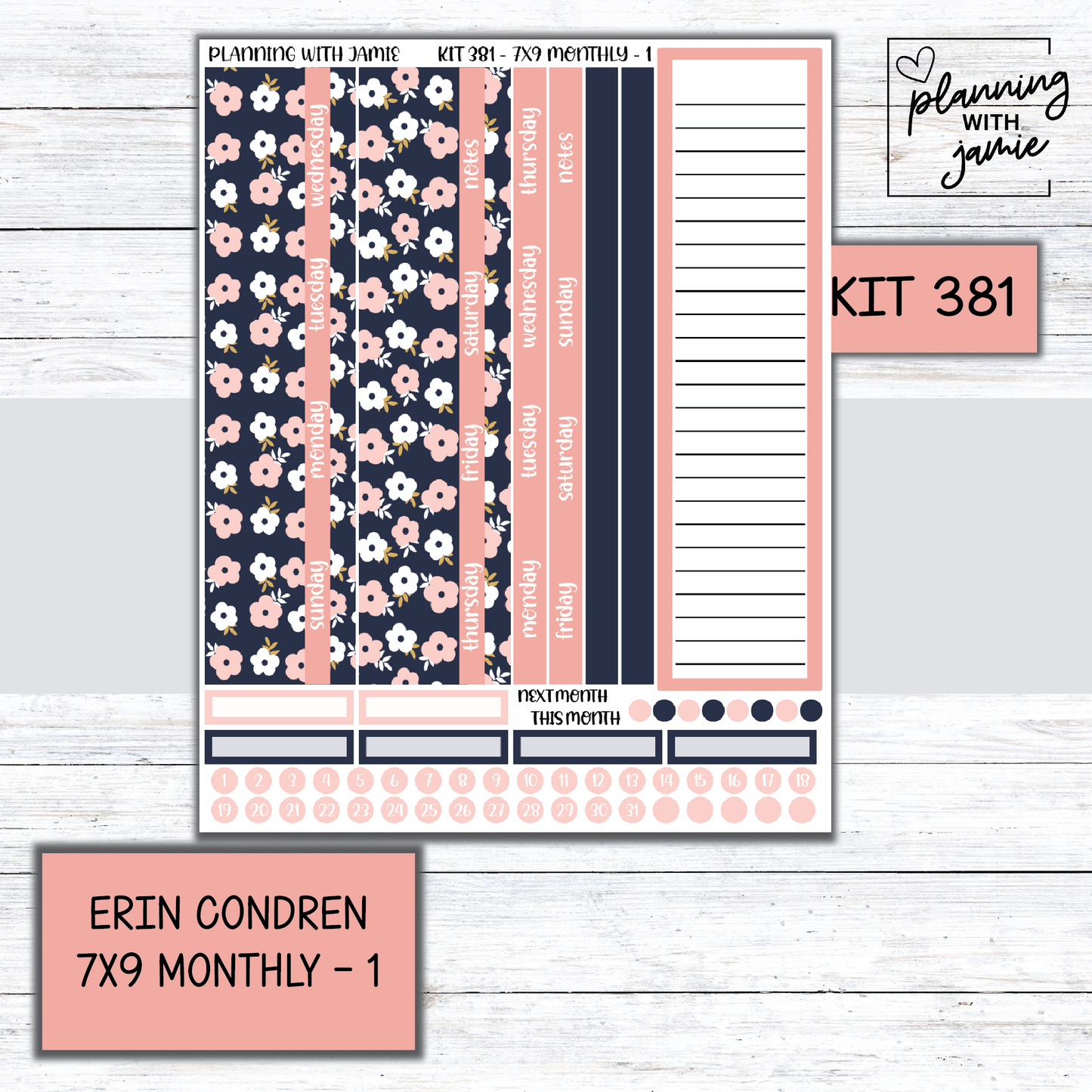 KIT 381 Erin Condren 7X9 OR A5 Monthly Kit