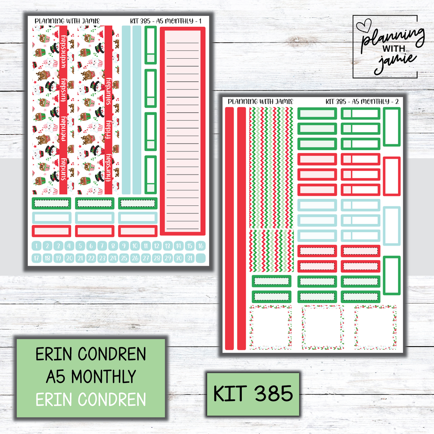 KIT 385 Erin Condren 7X9 OR A5 Monthly Kit