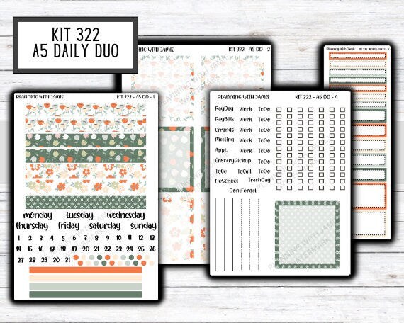 Kit 322 Erin Condren Daily Duo || Weekly Sticker Kit || Daily Duo Stickers || FLORAL STICKERS