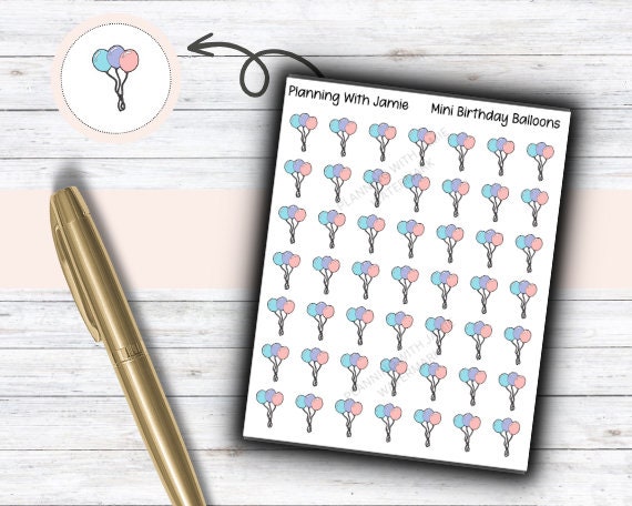 Birthday Stickers, Birthday Balloon Sticker, Birthday Balloon Stickers, Balloon Stickers, Planner Sticker