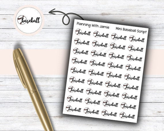 Baseball Sticker, Baseball, Baseball Script Stickers, Baseball Icon Stickers, Baseball Stickers for Planner