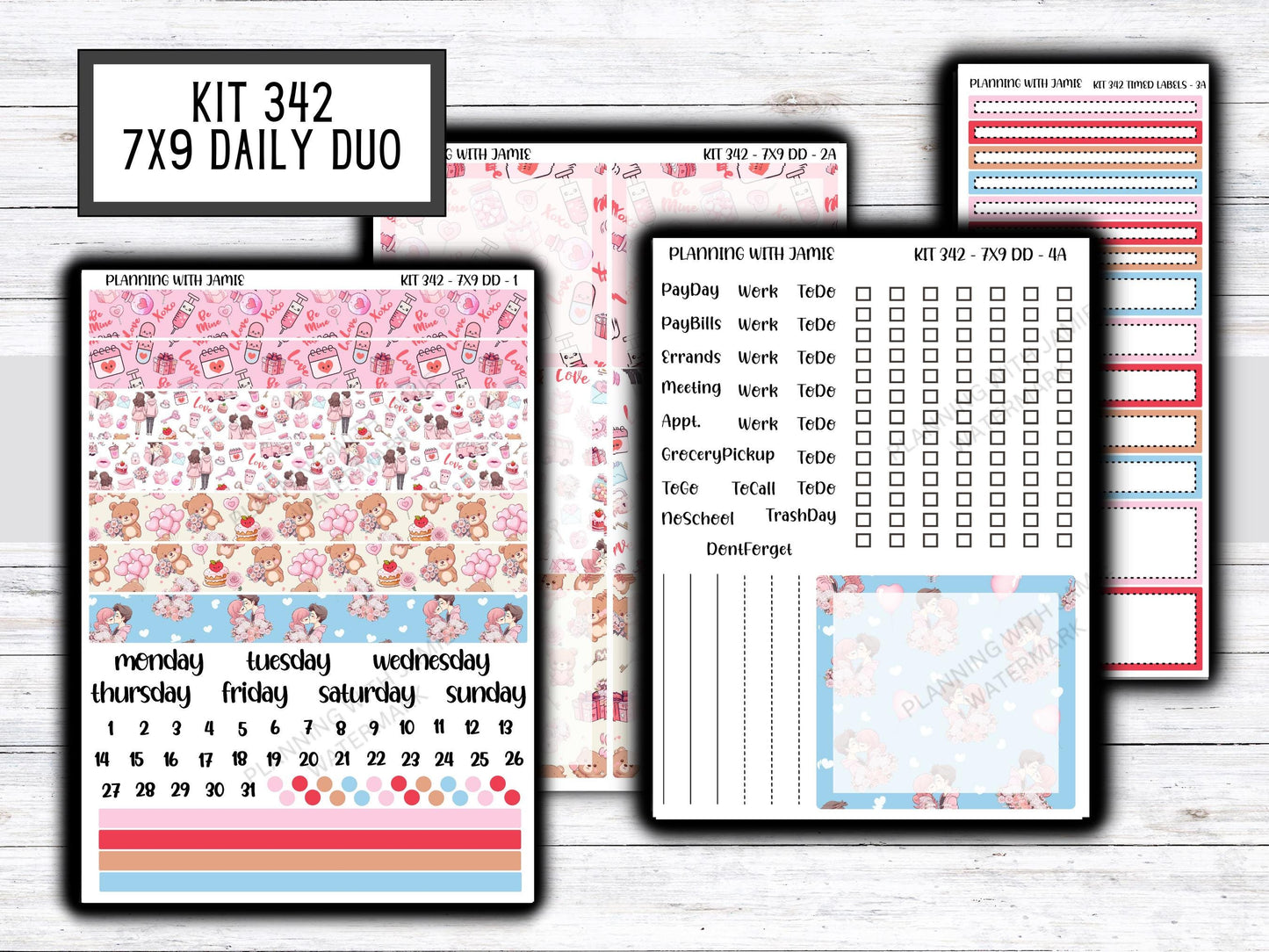 Kit 342 Erin Condren Daily Duo || Weekly Sticker Kit || Daily Duo Stickers || Erin Condren Stickers || VALENTINES STICKERS
