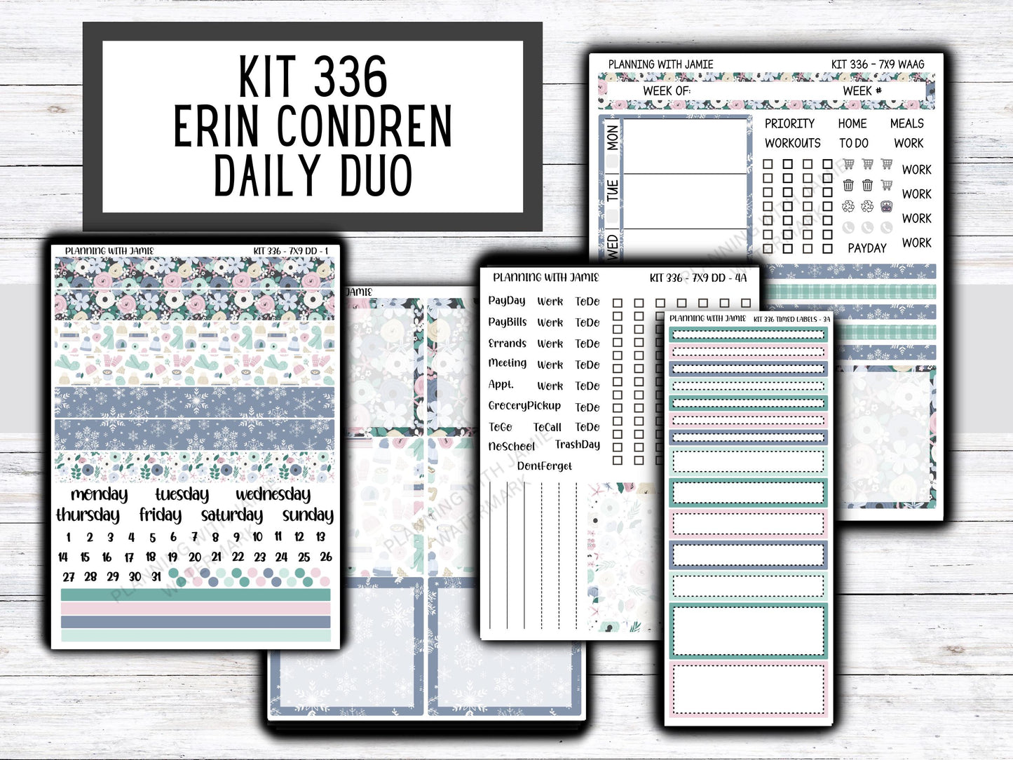 Kit 336 Erin Condren Daily Duo || Weekly Sticker Kit || Daily Duo Stickers || WINTER Stickers || FLOWER STICKERS