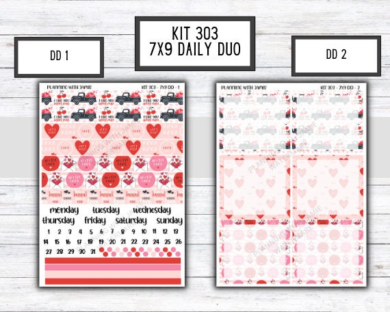 Kit 303 Erin Condren Daily Duo || Weekly Sticker Kit || Daily Duo Stickers || VALENTINES STICKERS