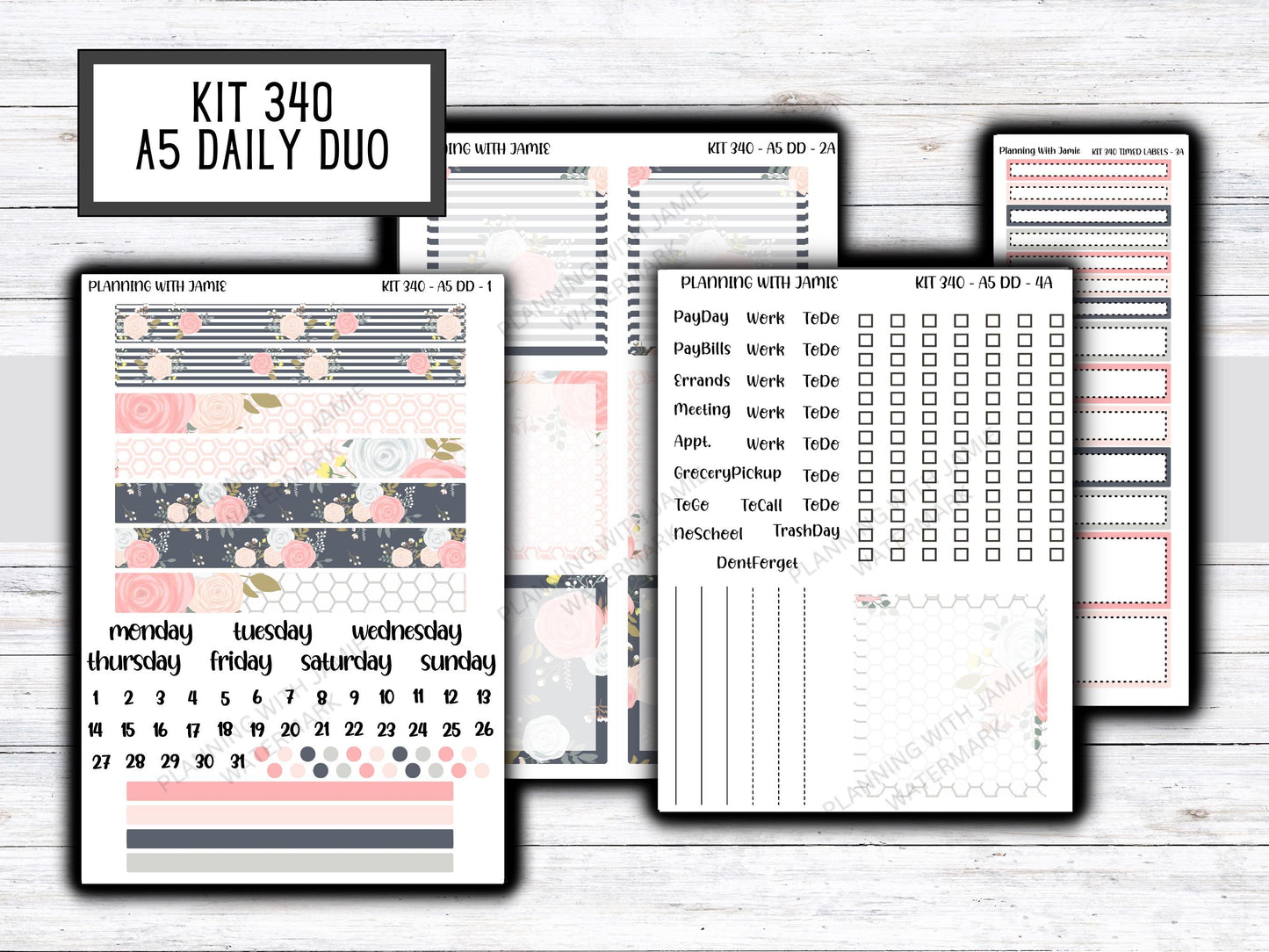 Kit 340 Erin Condren Daily Duo || Weekly Sticker Kit || Daily Duo Stickers || Erin Condren Stickers || Pretty STICKERS || Flower Stickers